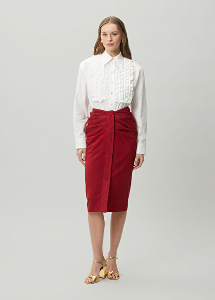 Red Midi Suede Skirt