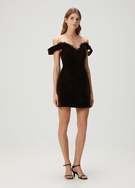 Brown Mini Velvet Cocktail Dress