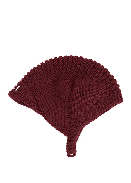 Bordo Logo Nakışlı Unisex Bebek Yün Bere