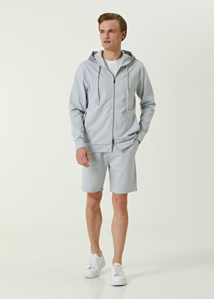 Gray Elastic Waistband Logo Embroidered Jersey Shorts