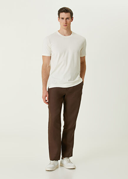Brown Waist Corded Linen Trousers