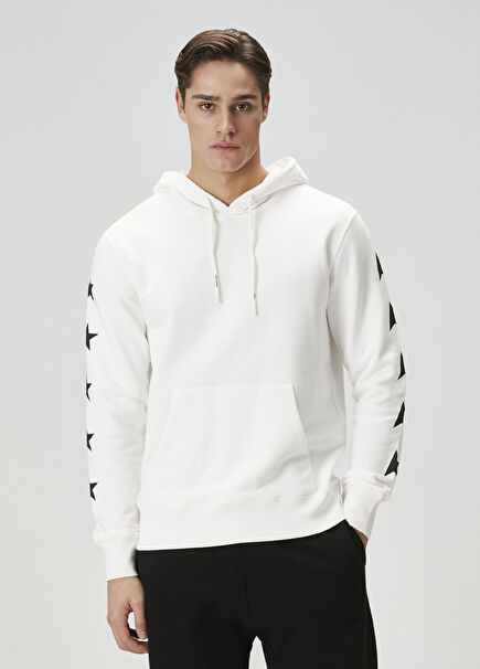 White Hooded Logo Printed Sweatshirt