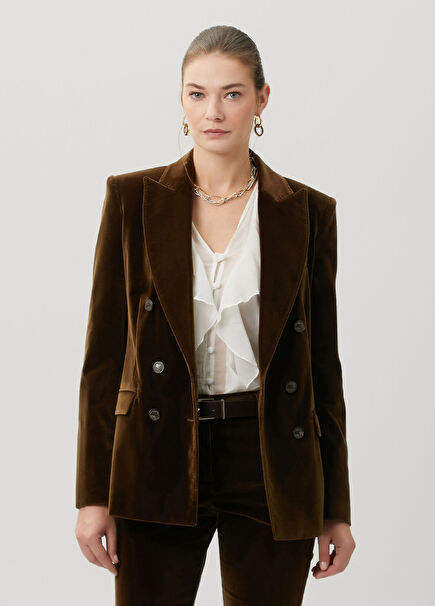 Koyu Yeşil Kruvaze Kadife Blazer