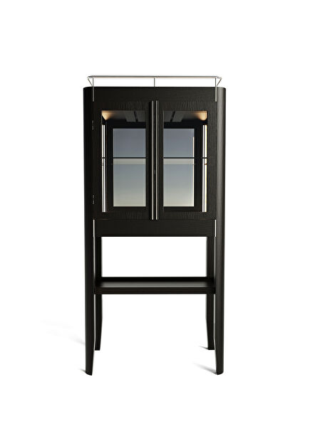 Casablanca Display Case Series Black Solid Wood Upright Liquor Cocktail Cabinet