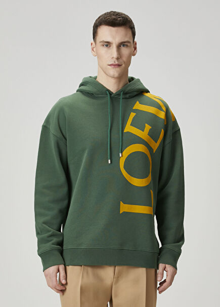 Green Hooded Logo Printed Sweatshirt