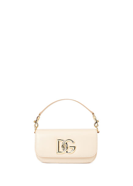 Beige Logo Detailed Womens Leather Shoulder Bag