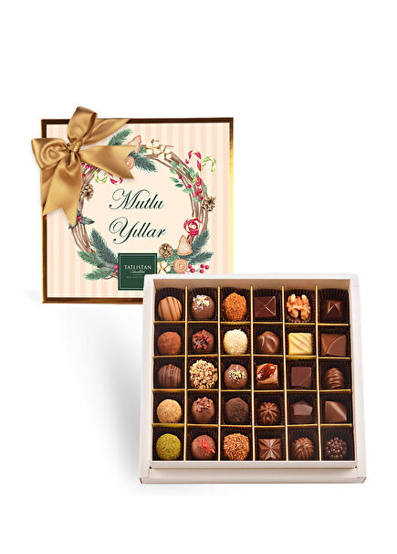 Mutlu Yıllar Çelenk 30 Çeşitli Artisan ve 30'lu Trüf Çikolata