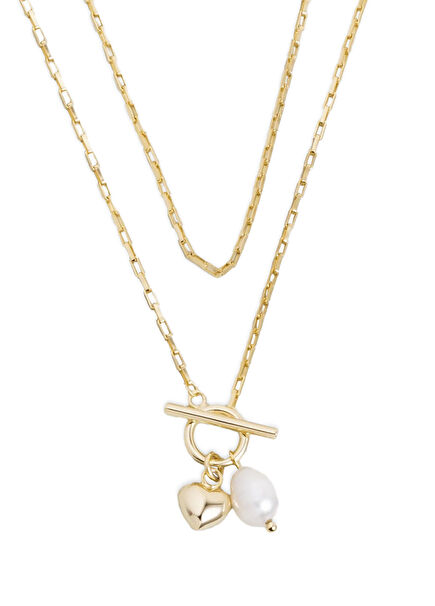 Love 18K Yellow Gold Plated Silver Pearl Women Necklace