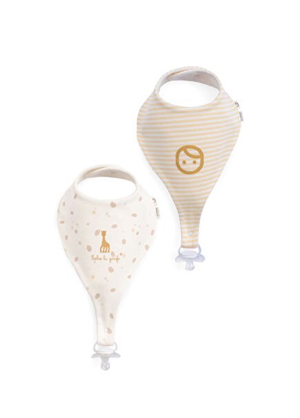 Sophie la Girafe Sarı 2'li Sıvı Geçirmez Emzik Tutucu Önlük Seti