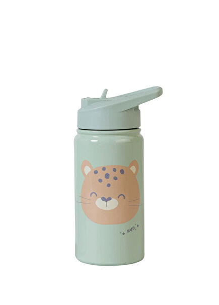 Kedi Figürlü Yeşil Paslanmaz Çelik Pipetli Termos Suluk 350 ml