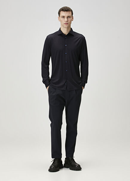 Navy Blue Pleated Pants