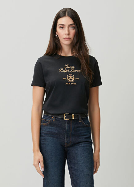 Siyah Logo Nakışlı T-shirt