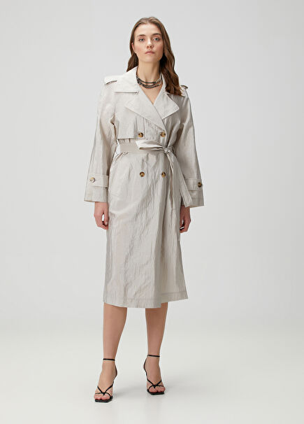 Grey Double-Breasted Trench Coat