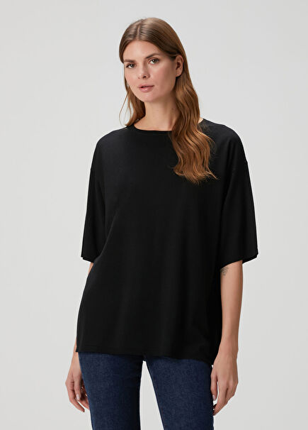 Oversize Siyah Yün T-shirt