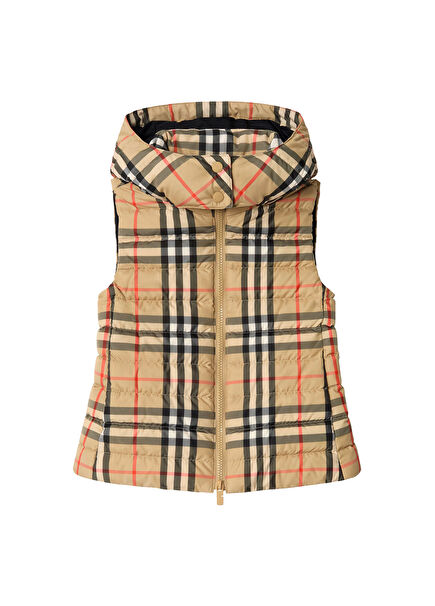 Cecılıa Bej Kapüşonlu Unisex Çocuk Yelek