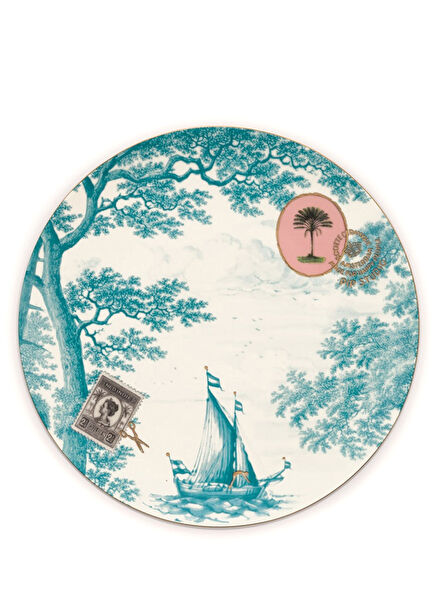 Heritage Turkuaz Gemi Desenli Porselen Tabak