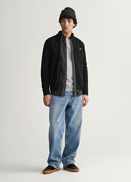 Siyah Fermuarlı Regular Fit Erkek Hırka