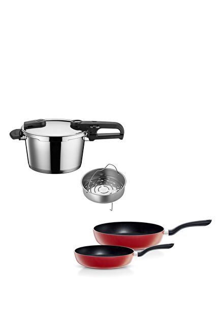 Vitaquick Edition Steel Pressure Cooker + Red Cenit Pan Set 4,5 Lt