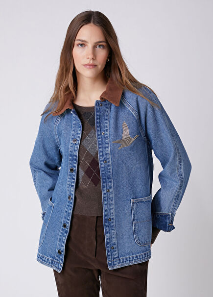 Mavi Kadife Yaka Denim Gömlek
