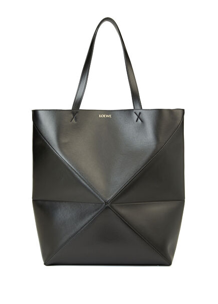 XL Puzzle Fold Tote Black Men's Leather Bag
