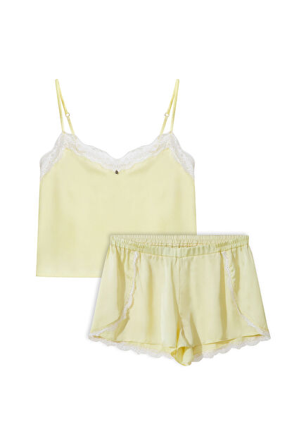 Golden Yellow Strappy Blouse and Shorts Women's Pajama Set