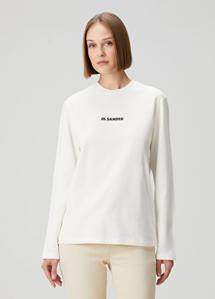 Beyaz Logolu Uzun Kol T-shirt