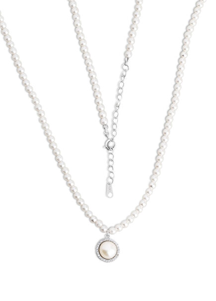 Vintage Pearl Silver Minimal 18K White Gold Plated Women's Necklace