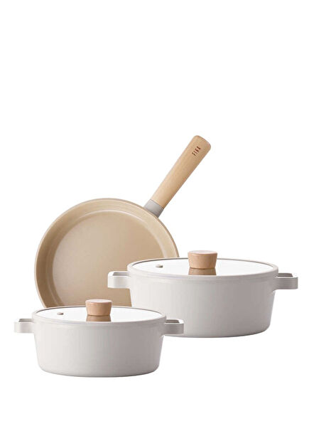 Fika Aluminum Cast Iron 5 Piece Cookware Set with Glass Lid
