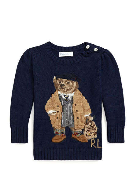 Lacivert Ayıcık Jakarlı Kız Bebek Triko