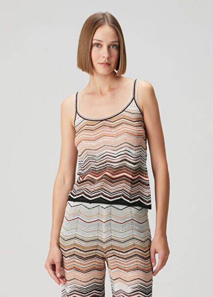 Kırmızı Bej Payetli Bluz