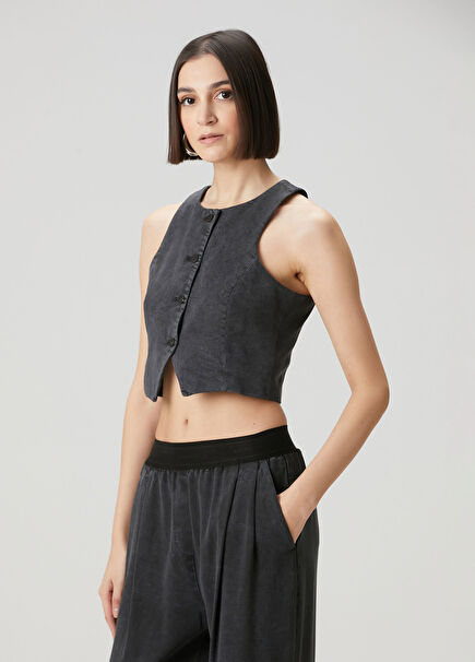 Anthracite Halter Neck Vest Blouse