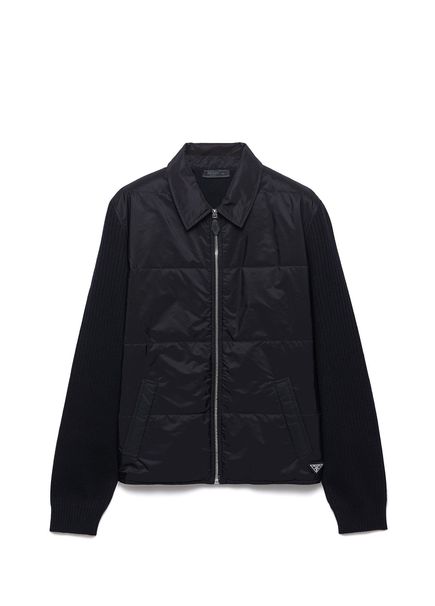 Siyah Yün ve Re-Nylon Gabardin Erkek Hırka