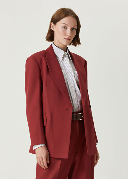 Red Double-Breasted Wool Blazer