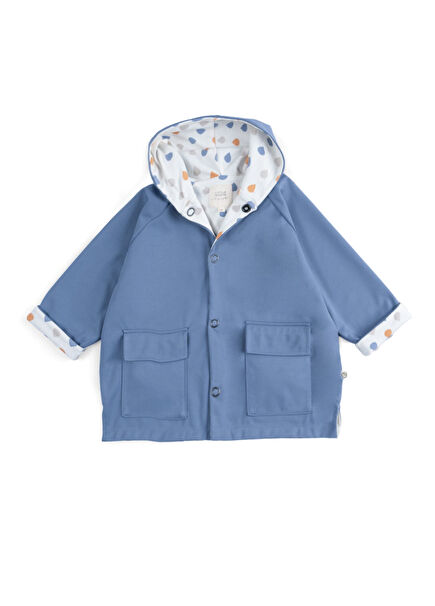 Faded Blue Organic Cotton Hooded Unisex Kids Raincoat