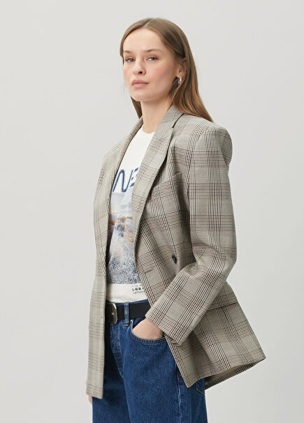 Aretha Çok Renkli Ekoseli Yün Blazer