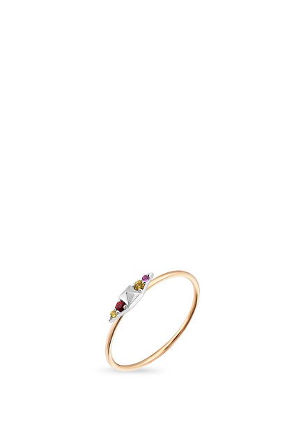 Spike Multicolor Safir Taşlı Rose Kadın Altın Yüzük