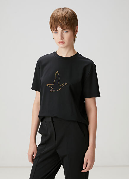 Siyah Taşlı Logolu T-shirt