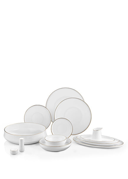 Sufi Gold Rim White Bone China 12-Person 55-Piece Dinnerware