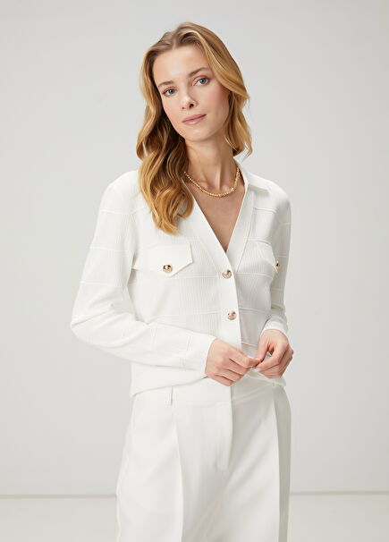 White Ribbed Cardigan