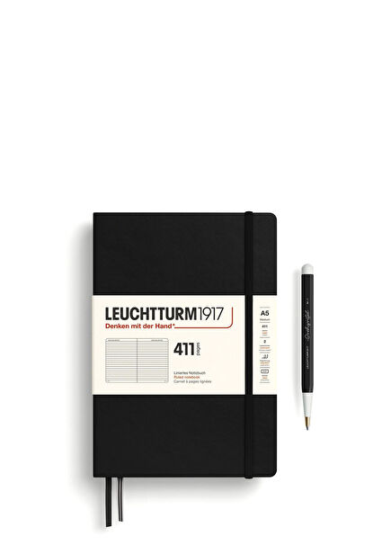 Black Hard Cover Medium A5 Striped Notepad