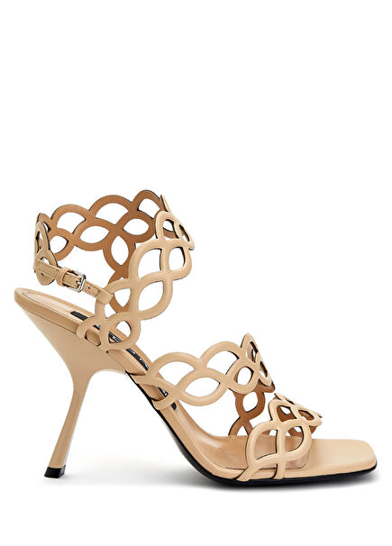 Women's Leather Sandals With Beige Band Detail