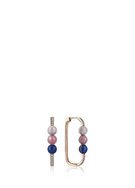 Neomi Triple Navy Blue Pink 18K Gold Women's Earrings with Mother-of-Pearl Enamel Diamonds