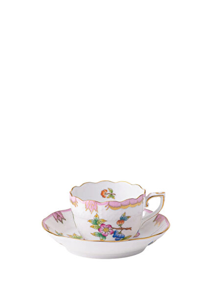 Victorian Patterned Porcelain Coffee Cup and Saucer