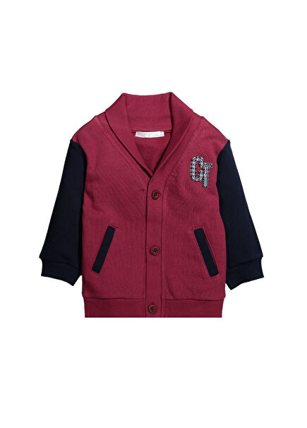 Burgundy Appliqué Shawl Collar Baby Boy / Kids Cardigan 