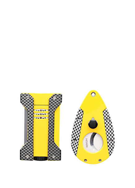 Myon Limited Karbon Desen Sarı Puro Çakmak ve Kesici Seti 