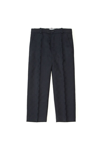 Koyu Lacivert Logo Desenli Kız Çocuk Pantolon