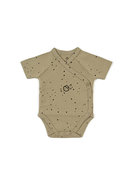 Cosmos Haki Organik Pamuk Kısa Kollu Unisex Bebek Kruvaze Zıbın 