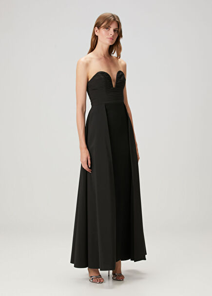 Black Strapless Maxi Evening Dress