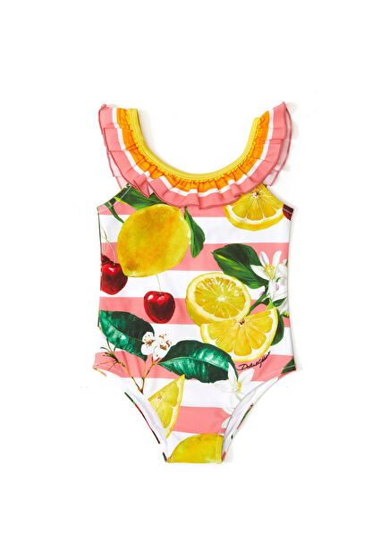 Beyaz Pembe Meyve Desenli Kız Bebek Mayo