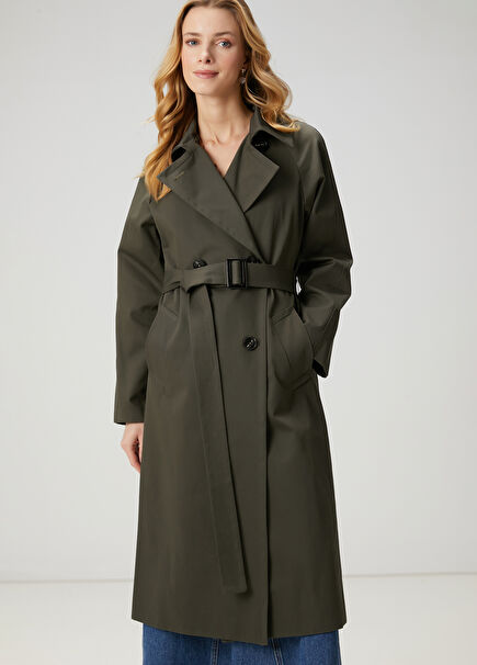 Khaki Double-Breasted Trench Coat